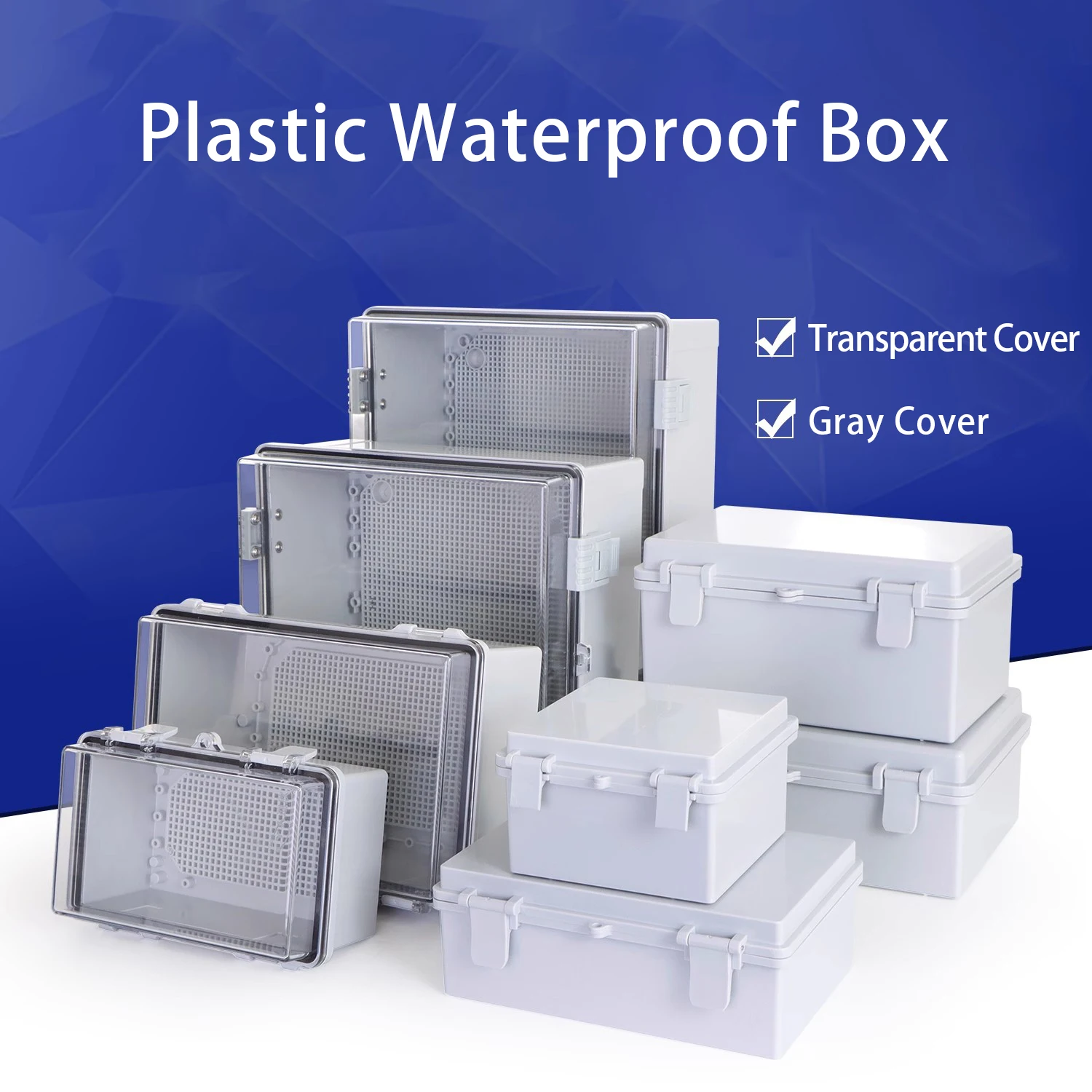 IP67 Waterproof Gray/Transparent Cover Enclosure Junction Box ABS Plastic Outdoor Electronic Instrument Hinge Case for Electric