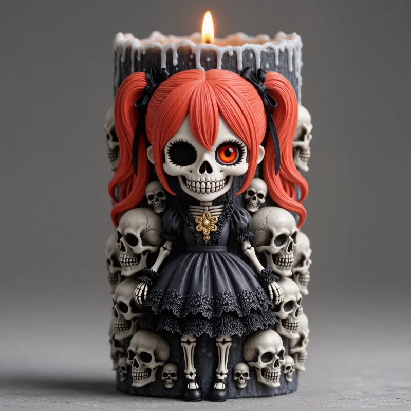 【Dark Night Rose】Skull Girl Red Hair Silicone Mold Lace Skirt Candle Making Tool Halloween Dark Style Aromatherapy DIY Tool