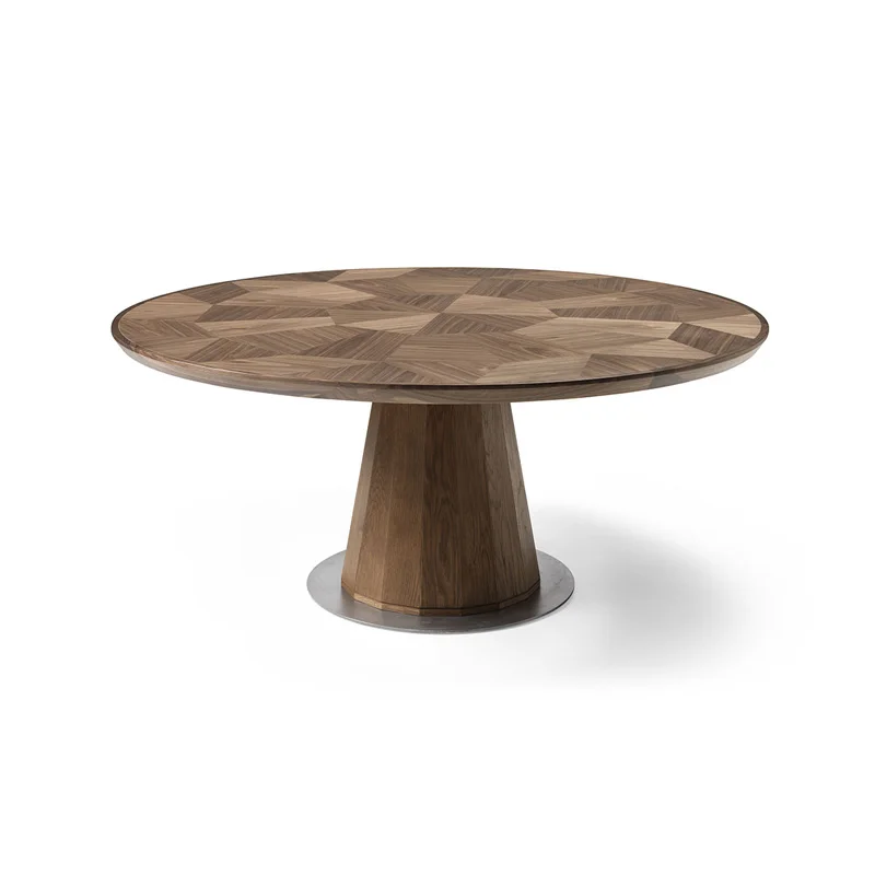 High-end atmosphere and light luxury, walnut round dining table for six people