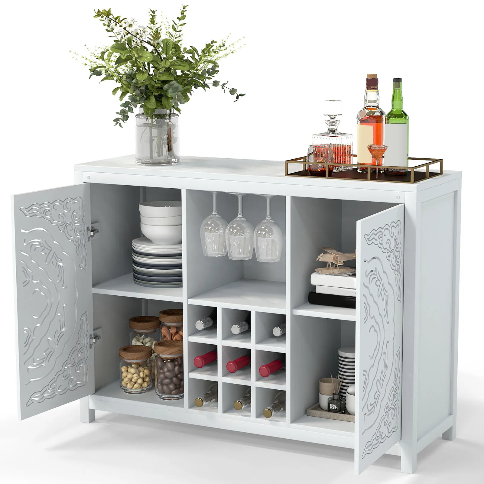 Gabinete para Bar de vino, expositor de vino ajustable, doble puerta, almacenamiento de Buffet, gabinete para licores, suministros para Bar comedor y sala de estar, 120x39x87cm