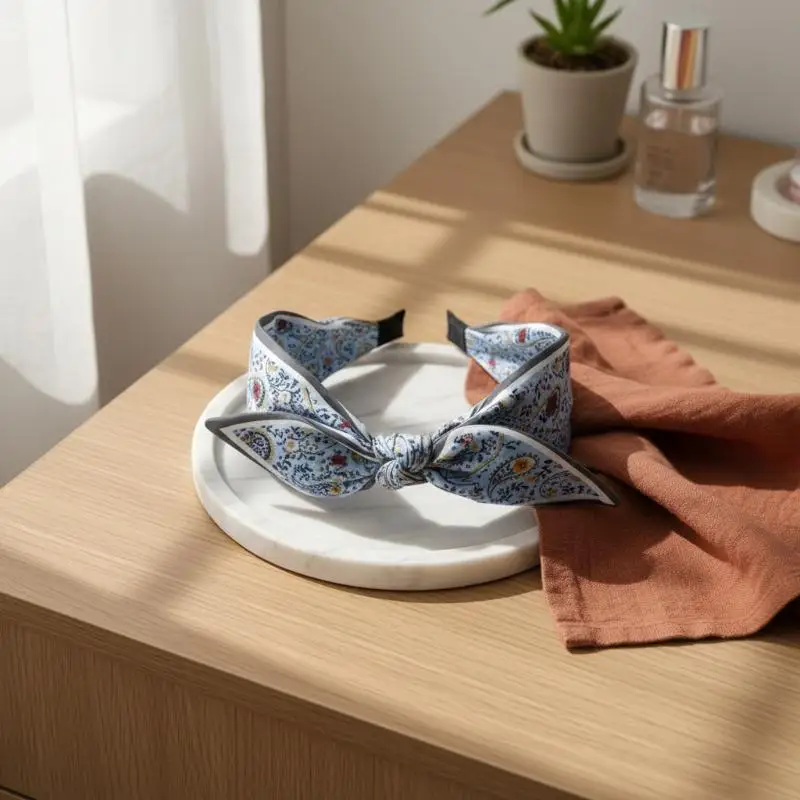 

Ретро-повязка на голову в богемном стиле с бантом и кроличьими ушками для женщин, с цветочным узором пейсли, широкая