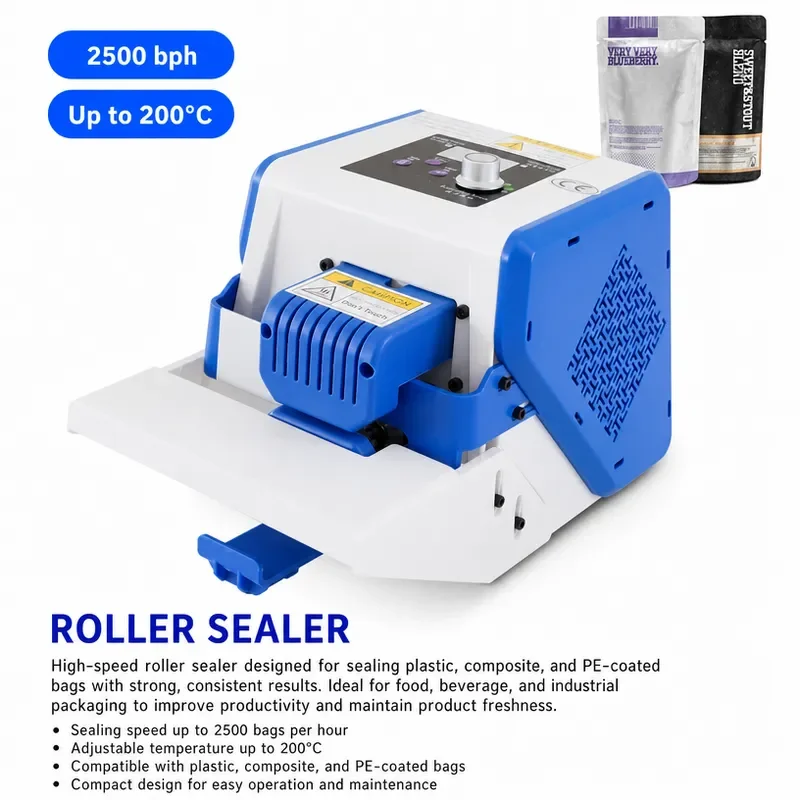 Portable Bag Sealer Roller Machine Aluminum Foil Composite Plastic Film PE Coated Paper Food Packaging Handheld Heat Seal