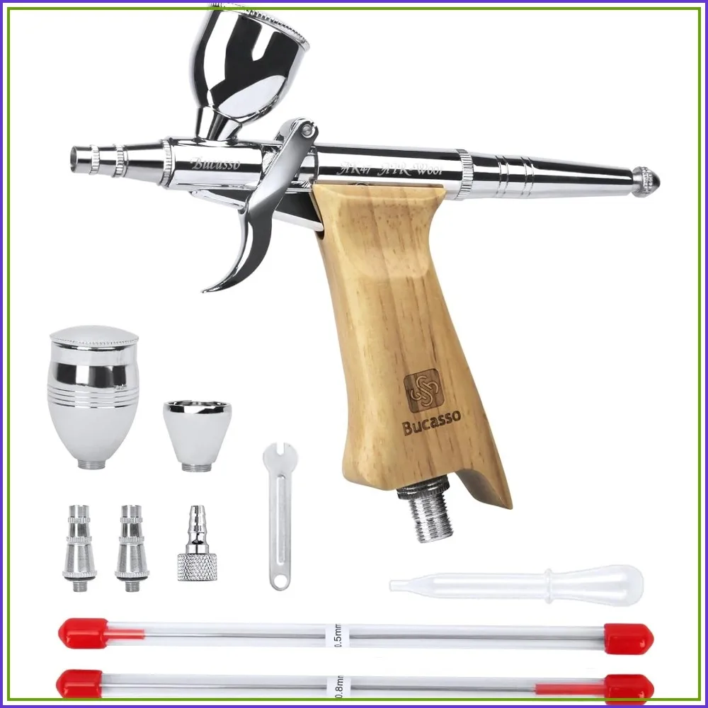 

Double Action Airbrush Kit 0.3/0.5/0.8mm Needles, 3 Cups for Painting Nails Cake Tattoo