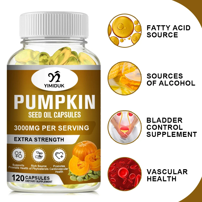 Pumpkin Seed Oil Capsules for Hair Growth Supports Urinary, Bladder & Prostate Health Promotes Cardiovascular Health