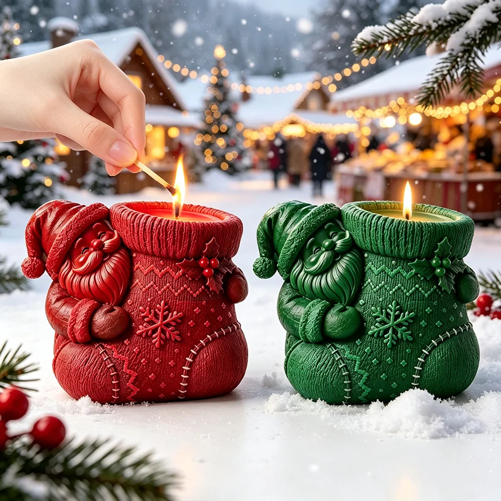 Santa Claus Christmas socks silicone mold DIY scented candles can be used for plaster pen holder vase and other home decoration view 4