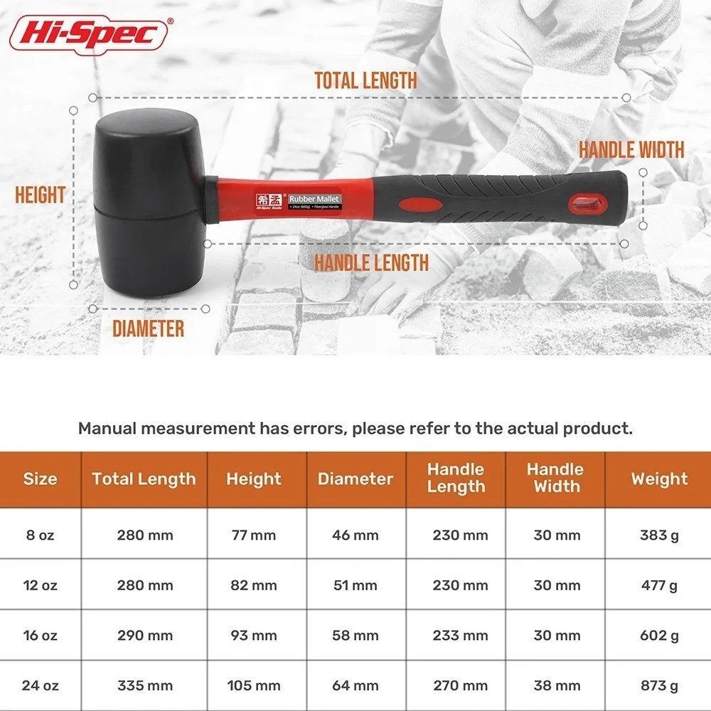 Hi-Spec 1PC Heavy Duty młotek gumowy młotek podwójna obliczu gospodarstwa domowego Mini kruszarka wielofunkcyjny młotek narzędzia ręczne 8/12/16/24 Oz