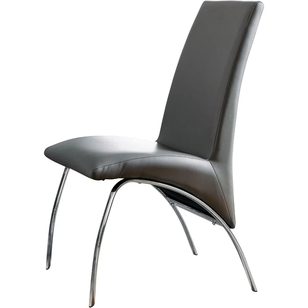 طقم كراسي طعام من الجلد الصناعي باللون الرمادي مكون من قطعتين، حديث ومريح، مثالي لغرف الطعام المعاصرة