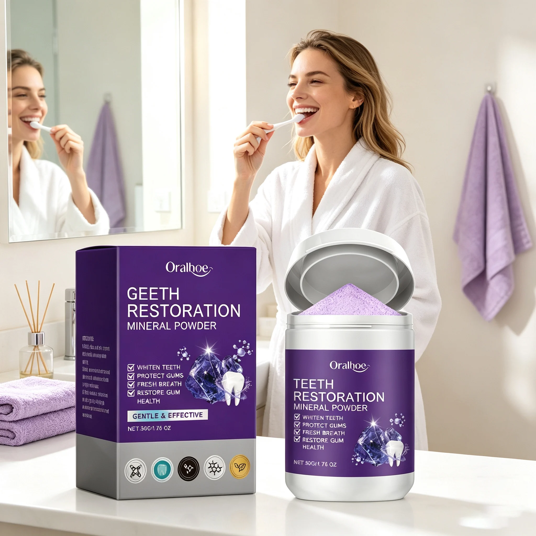 Purple Teeth Whitening Powder Dental Color Corrector Remove Coffee Stain Calculus Fight Yellowing Tooth Brightening Tooth Powder