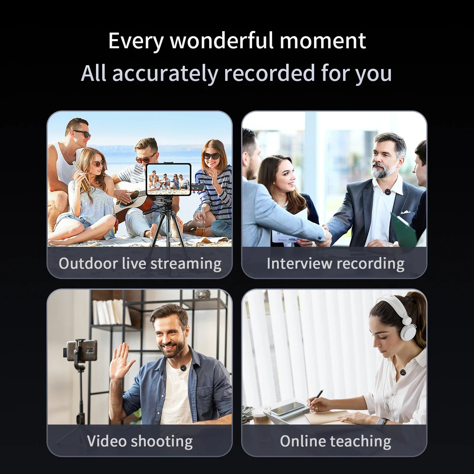 ميكروفون صغير لاسلكي Lavalier Lapel بمشبك مغناطيسي لهاتف iPhone iPad Android ومقابلات تسجيل البث المباشر في الهواء الطلق