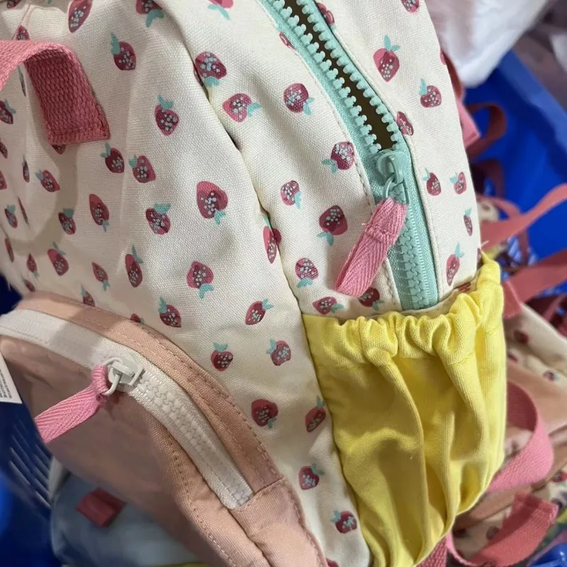 2024 New Dopamine Strawberry Print Color Matching Cute Children’s Backpack Fashionable and Versatile Kindergarten School Bag