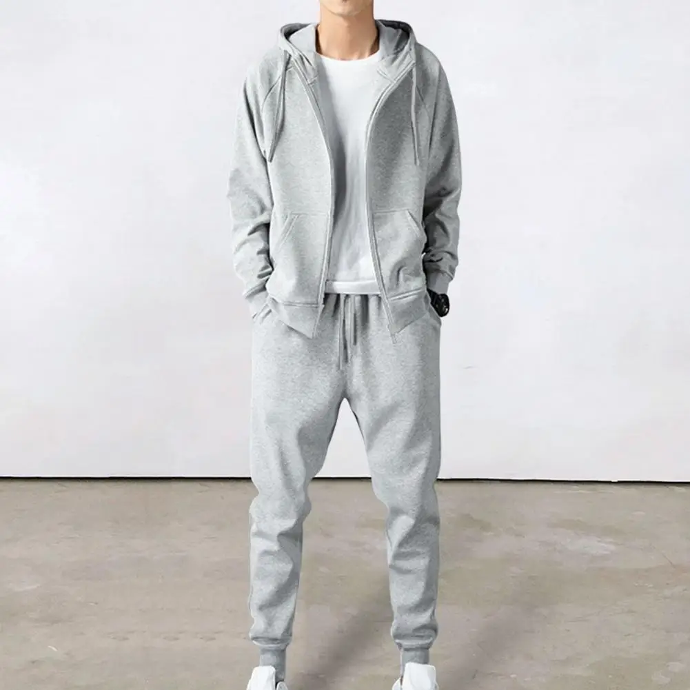 1 Set Trendy Men Sweatshirt Sweatpants Tracksuit Men Jacket Pants Hooded Drawstring Hood Sportswear Set  Dressing