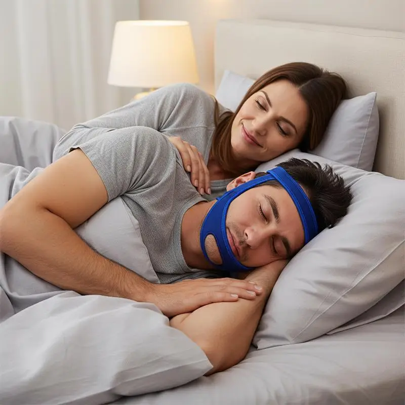 Adjustable Breathable Anti Snore Chin Strap Neoprene Stop Snoring Apnea Belt Comfort Sleep Aid Tool for Adult Daily Sleep