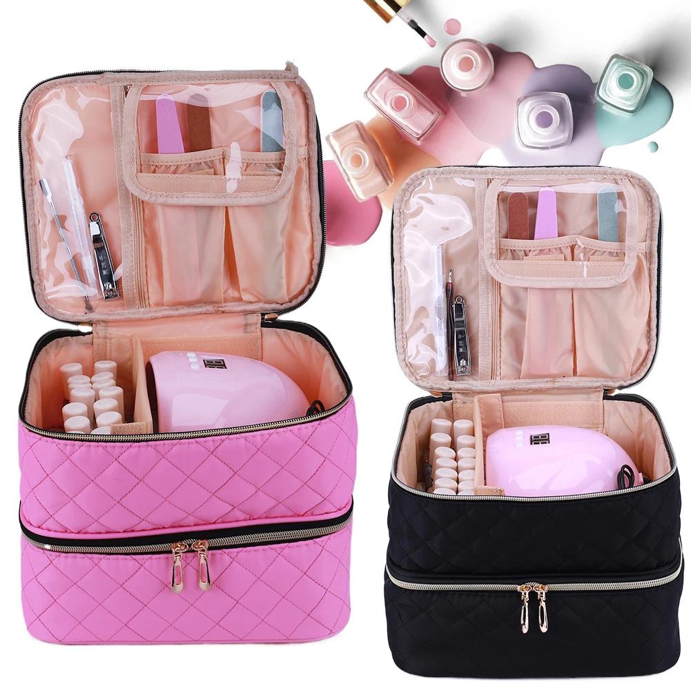 

Double-Layer Nail Polish Carrying Case Holds 30 Bottles Nail Polish Organizer Bag Cosmetic Bag for Nail Kit Manicure Tools