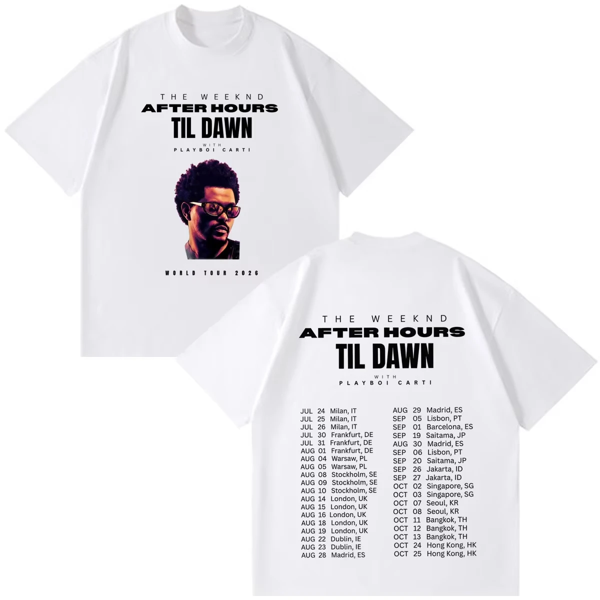 The Weeknd After Hours Til Dawn 2026 Tour Graphic Print Unisex Hip‑Hop Short‑Sleeve Pure Cotton Loose‑Fit T-shirt