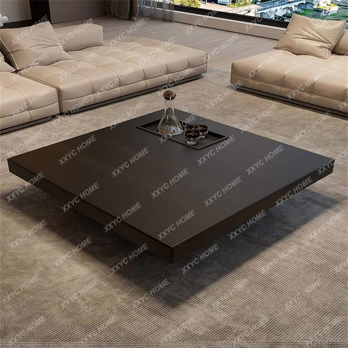 Balcony household living room simple small apartment coffee table simple retro wood grain square coffee table