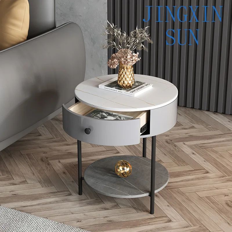 Minimalist light luxury rock slab living room, bedroom, bedside sofa, side cabinets, corner, small coffee table, simple modern