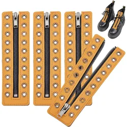 2 Pairs Leather Lace-in Boot Zipper Inserts 6.9 x 2 Inch Eyelets Zipper Boot Laces 10 Holes No Tie Shoe Laces for Adults Men