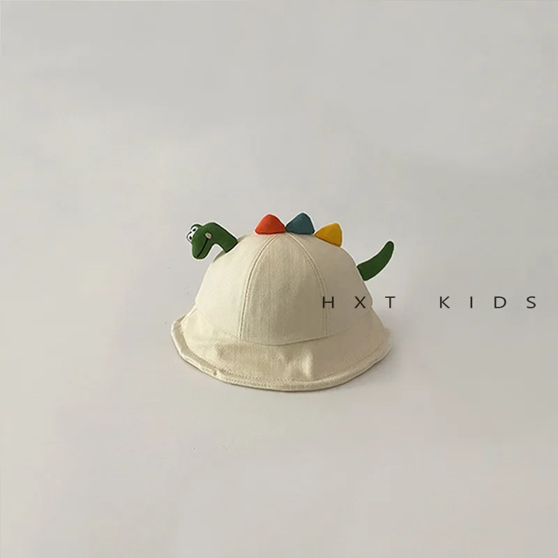 Sombreros de cubo de dinosaurio de dibujos animados coreanos para niños, gorros de pescador, Protector solar al aire libre, turbante para niños,