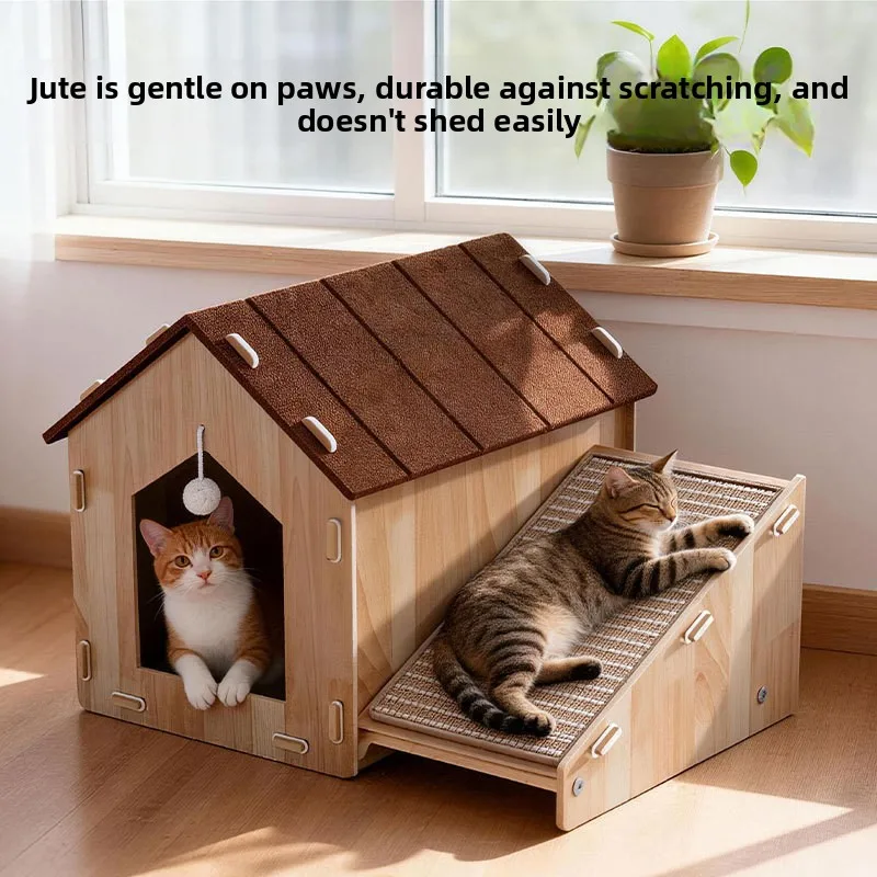 

Cat double-layer cat climbing frame, cat house scratch board integrated, durable, wear-resistant, and shavings resistant toy