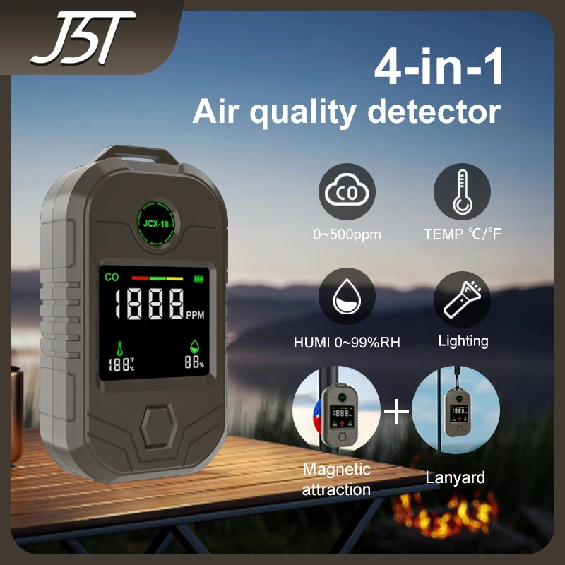 4-in-1 CO Detector with Temperature Humidity Monitor And Emergency Lighting Home Safety Warning Alarm System