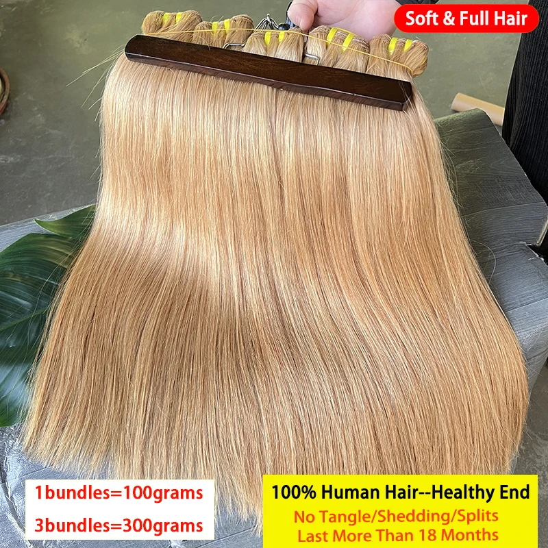 #27 Honey Blonde Colored Straight Human Hair Bundles Weave 100% Raw Virgin Human Hair Sew In Extension For Women Double Weft