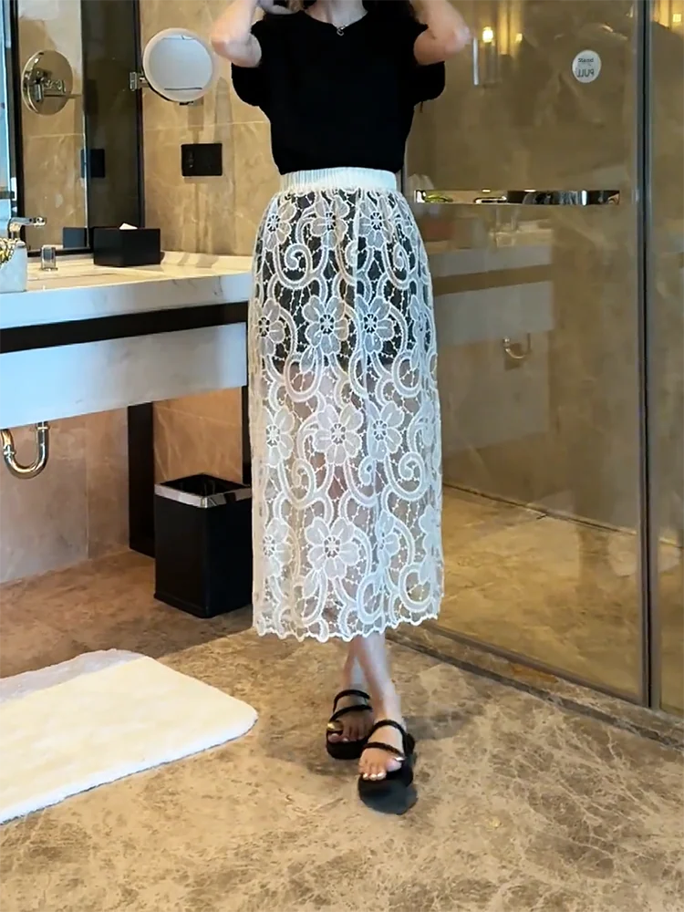 

Повседневная юбка с вырезами и эластичной талией, летняя новинка, модная юбка средней длины для женщин больших размеров