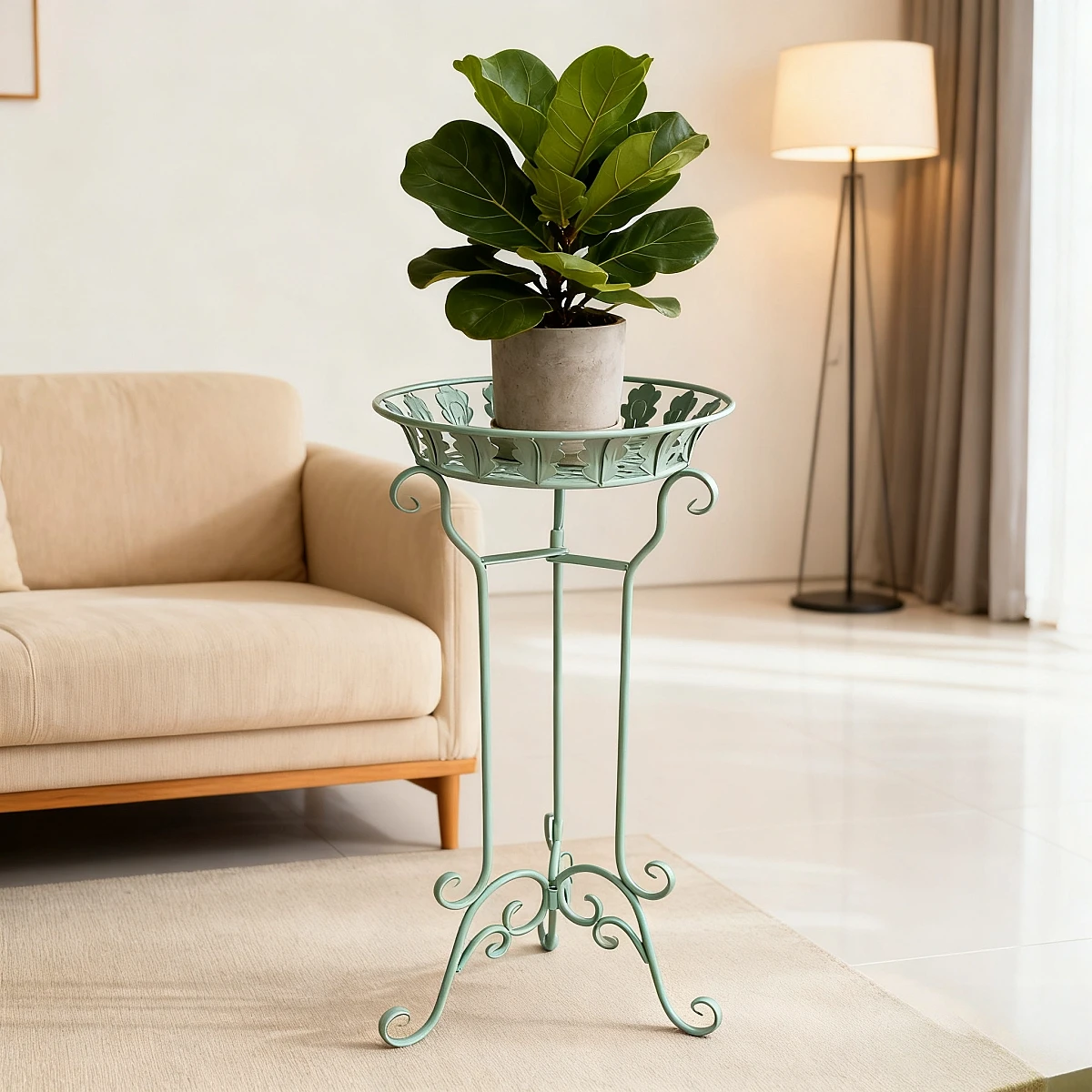 Retro Metal Plant Stand, Rustic Ornate Flower Shelf for Cactus Succulent, Living Room, Patio Decor