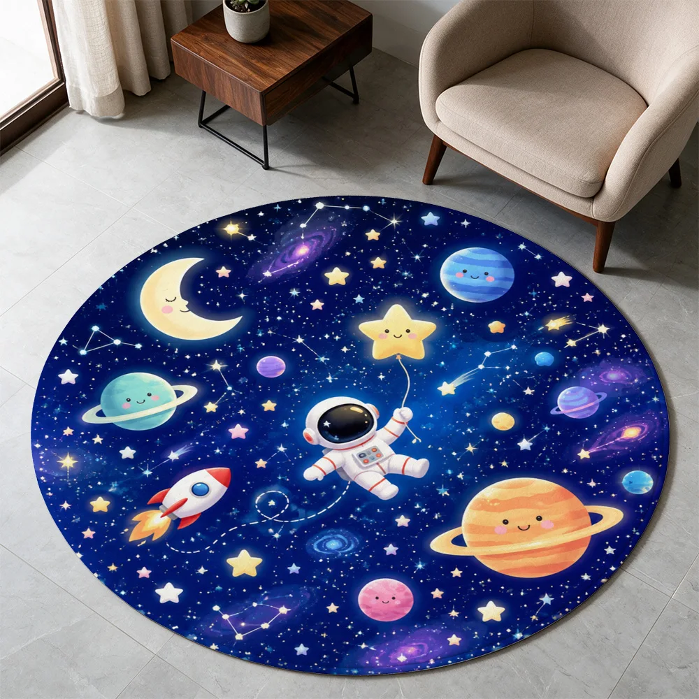Galaxy Space Astronaut Planet Stars Nursery Play Rug Kids Cosmic Adventure Floor Mat for Baby Girl Boy