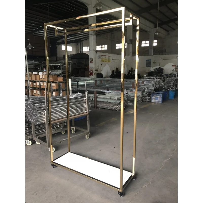 customized.Ready To Ship Bridal Shop Furniture Front Hanging Long Dress Display Stand Golden Stainless Steel Wedding Dress Rack