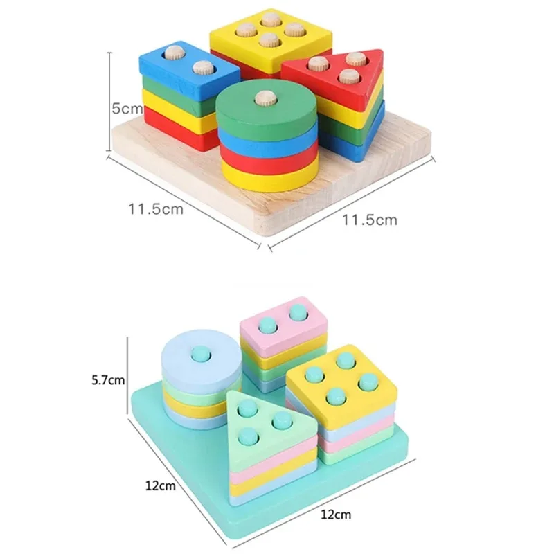 Montessori Wooden Sorting and Stacking Toys Educational Learning Preschool Color Recognition Shape Sorter Puzzles for Kids Gifts