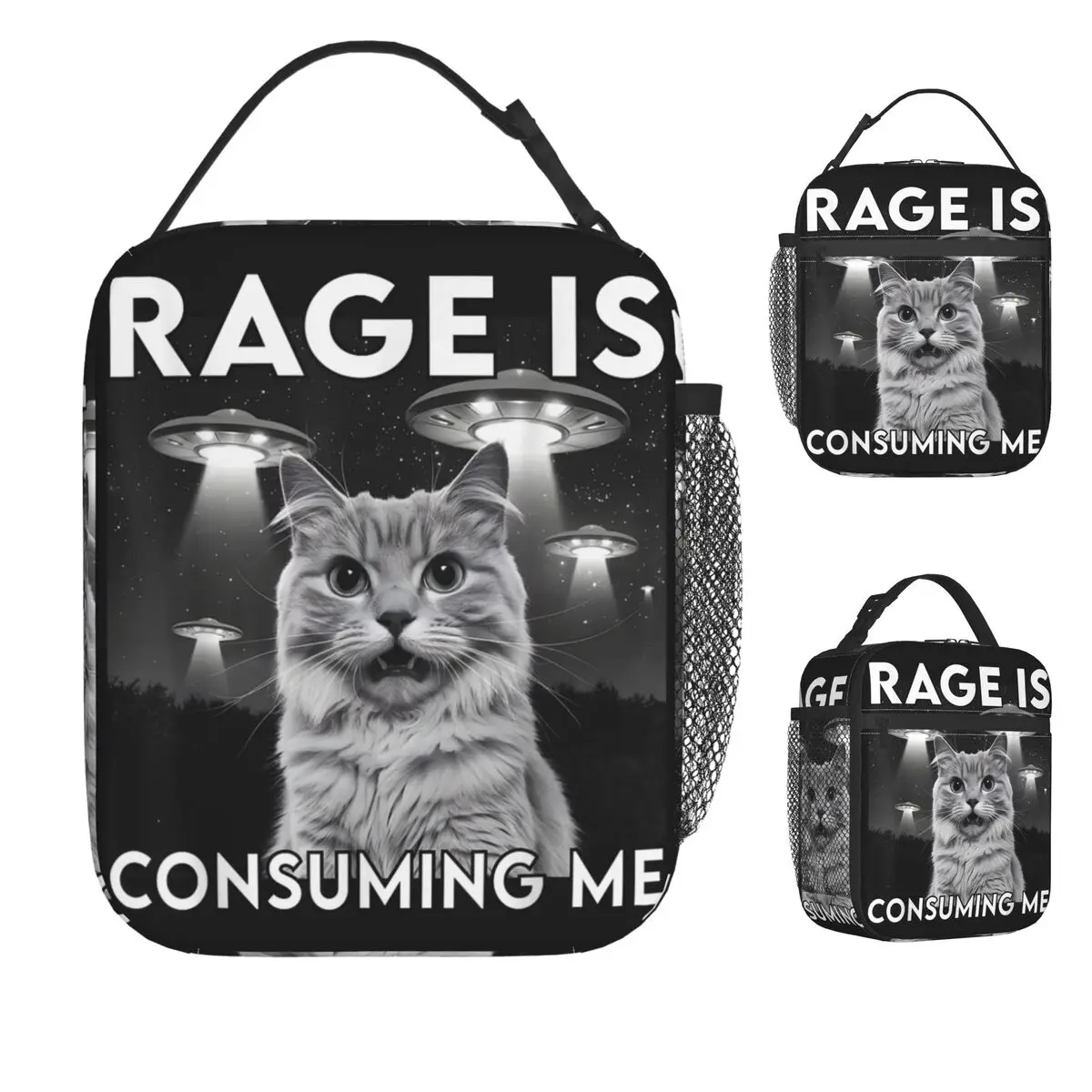 

Rage Is Consuming Me Cat Silly Staring Cat Meme Ufo Alien Lunch Bag Ланч-бокс Портативные термосумки для обеда Сумка-холодильник с принтом