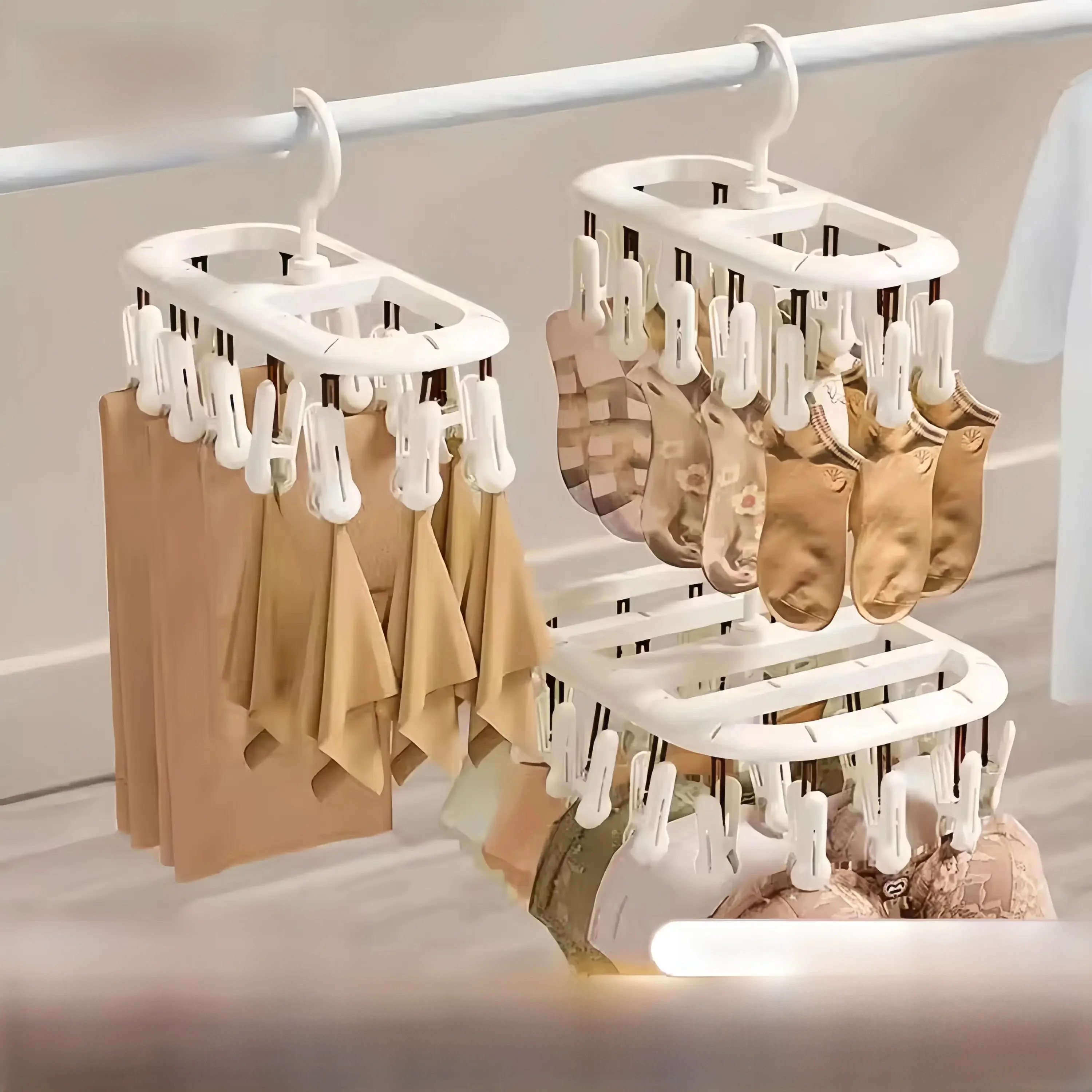 no-show-socks-drying-rack-underwear-hanger-multi-clip-stackable-dormitory-home-balcony-multi-functional-tool-invisible-socks
