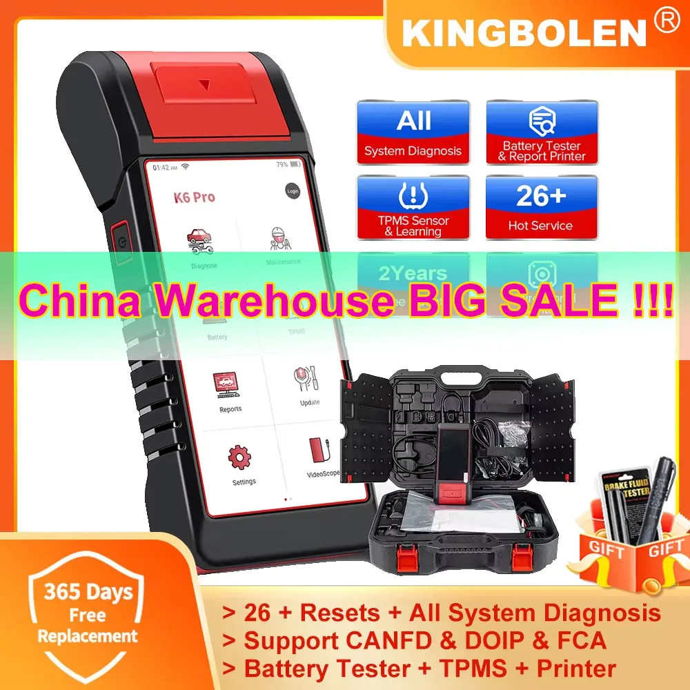 

KINGBOLEN K6 PRO All System Diagnostic Tool 26+ Reset Tpms Program Car Battery Tester ECU Coding CANFD DOIP FCA OBD2 Scanner