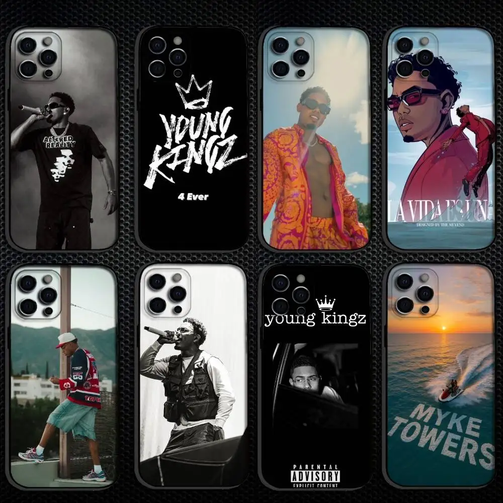 

M-Myke Towers Phone Case For iPhone 16,15,14,13,12,11 Plus,Pro Max, Soft Silicone Black Cover