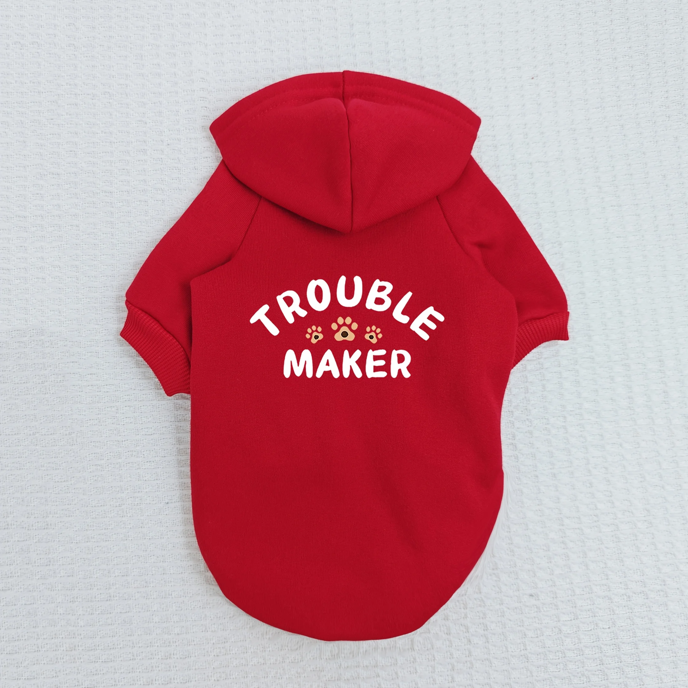Roter, mit Fleece gefütterter Kapuzenpullover für kleine und mittelgroße Hunde – lustiges Haustiermuster, warme Kleidung für Herbst und Winter, warme Haustierausrüstung