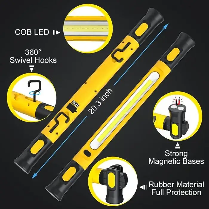 Superheldere LED oplaadbare magnetische werklamp met roterende basis en haken - onderhuislamp voor autoreparatie/noodgereedschap