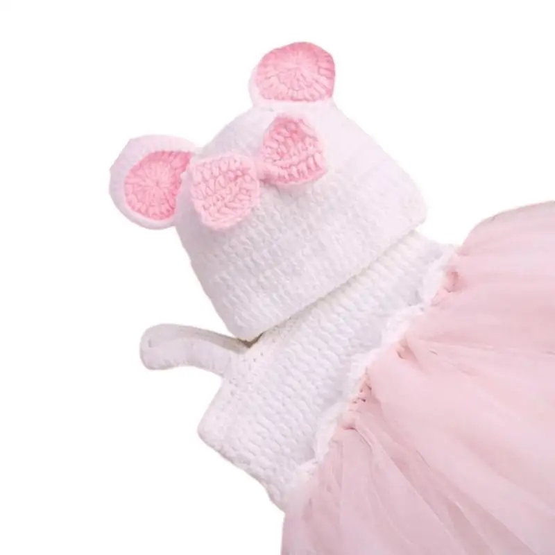 U13F ناعم ولطيف حديثي الولادة تول لبس قبعة أذن عصرية مع دعائم لباس الانزلاق من أجل مناسبة خاصة #5