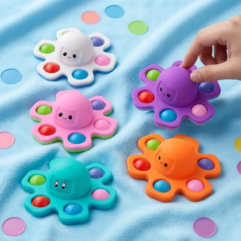 Colorful Silicone Octopus Face-Changing Push Bubble Fidget Toy Stress Anxiety Relief Autism Sensory Adults Kids Gift