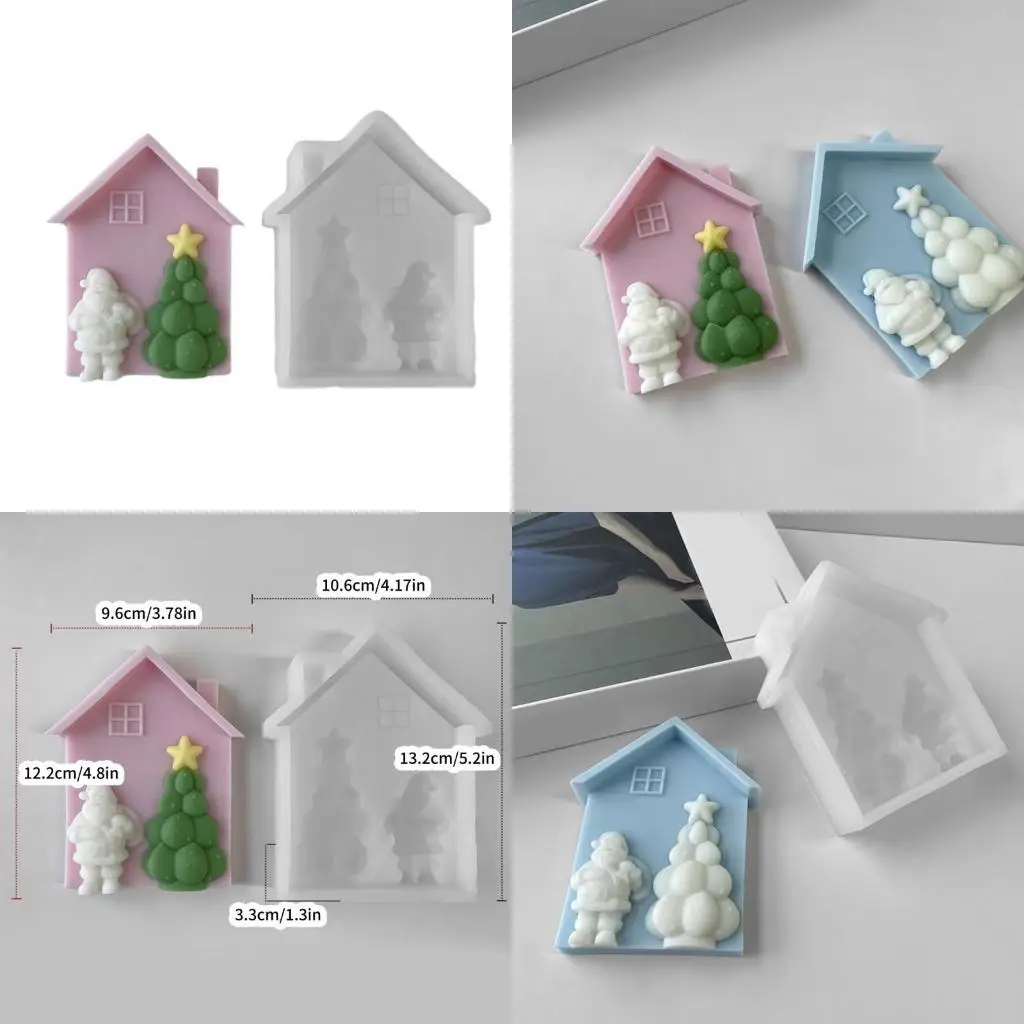 

J78F 3D Silicone Soap Molds Silicone Mold DIY Epoxy Resin Mould Christmas House Mold for DIY Making Craft
