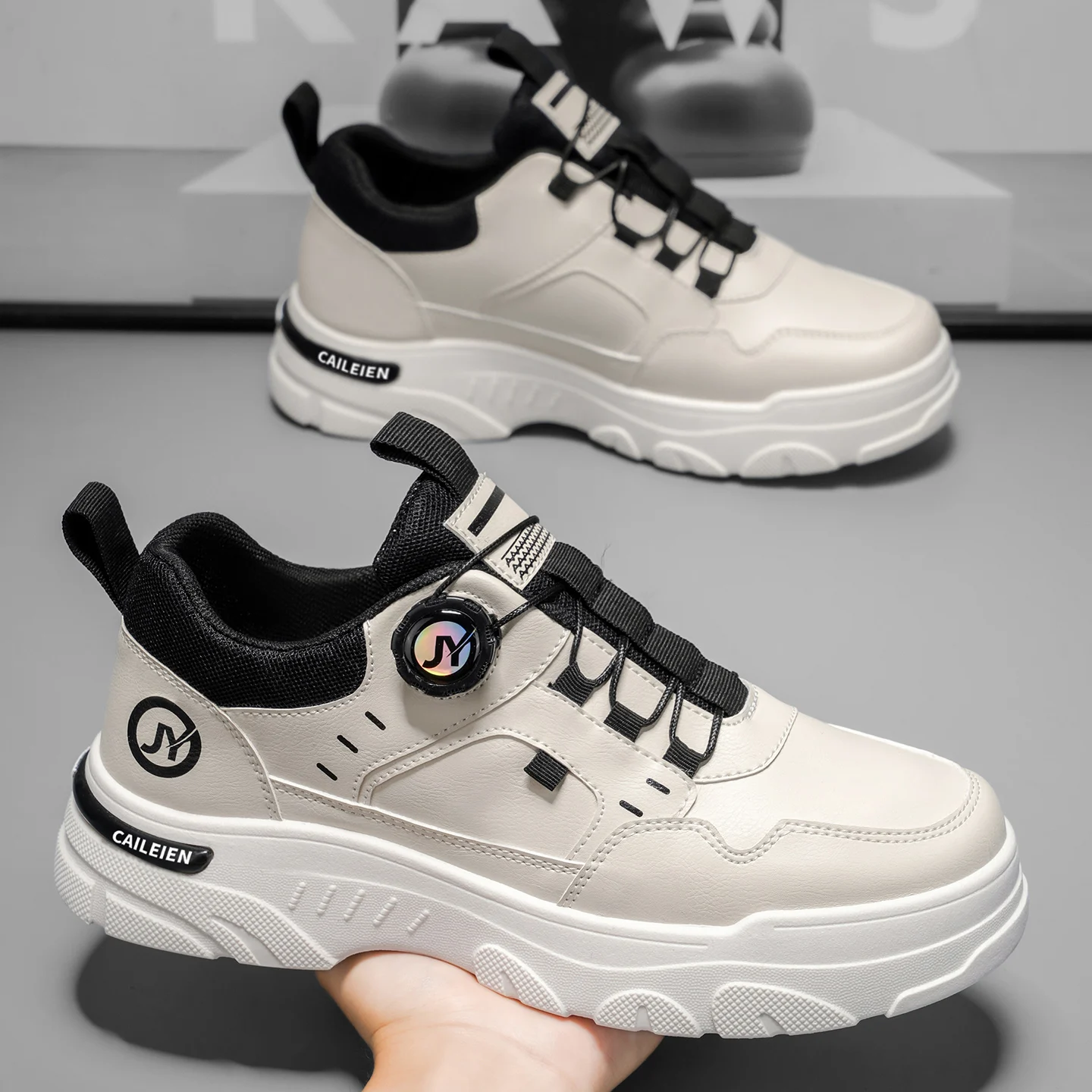 

Sneakers Man Spring Trend Hot Sale Comfort Soft Soled Casual Shoes for Fashion Rotating Button Male Work Boots Zapatillas Hombre