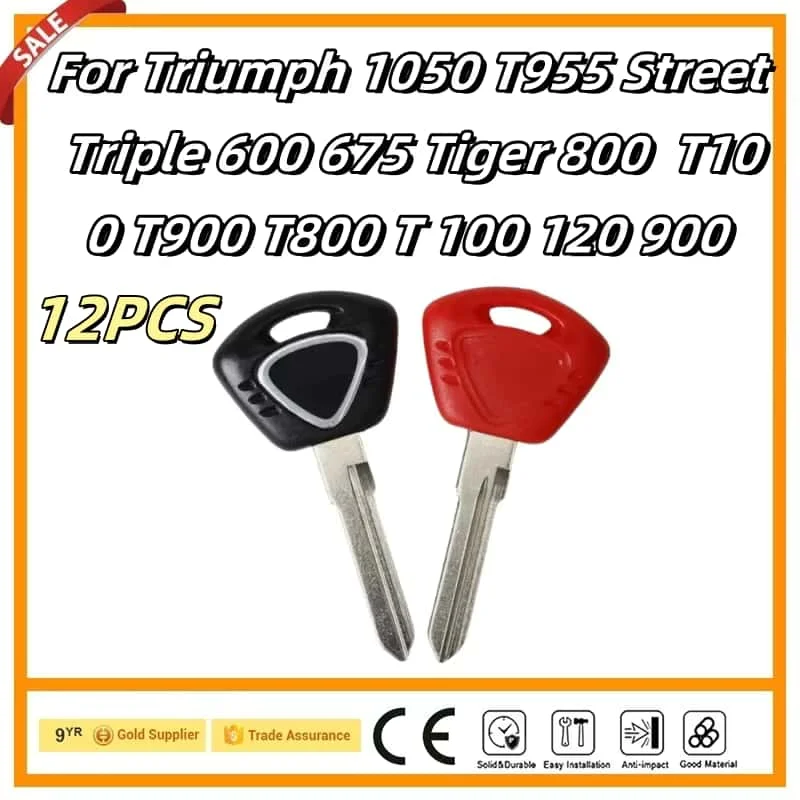 12Pcs Blank Key Motorcycle Replace Uncut Keys For Triumph T100 T900 T800 Street Triple 675 600 1050 Tiger 800 T955 T 120 900 955