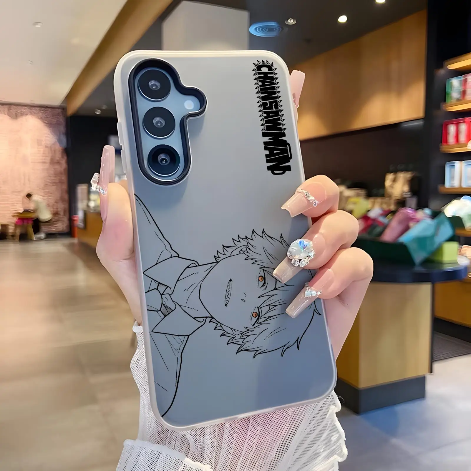 Candy Jelly 2 in 1 Hard Phone Case For SamsungA57 A56 A37 A27 A17 A36 A26 A55 A35 Chainsaw Man Reze Denji Couple Simple Line Art