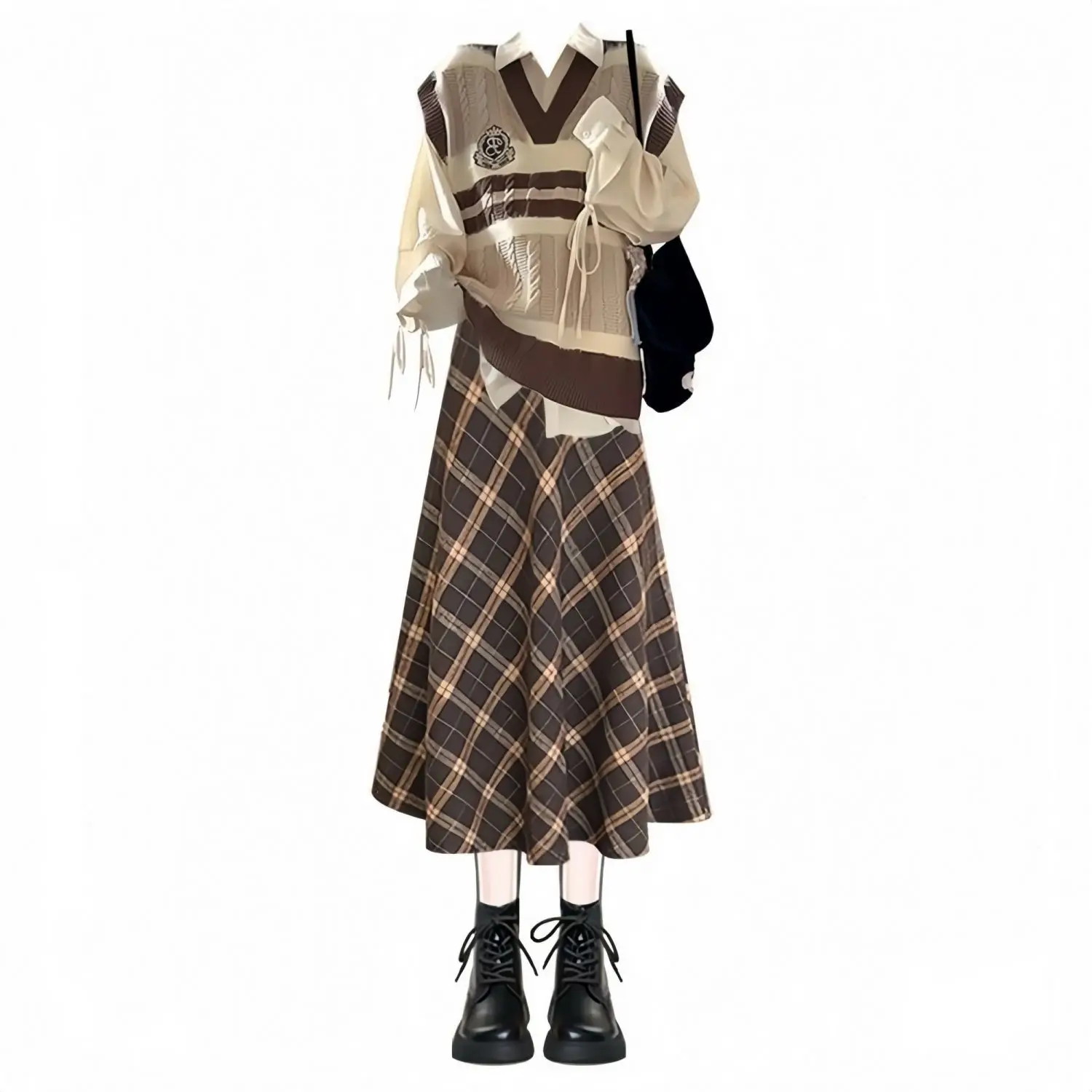 

Fashion Women's Set Autumn/Winter Korean Edition Casual Shirt Knitted Tank Top Half Skirt 3-Piece Set