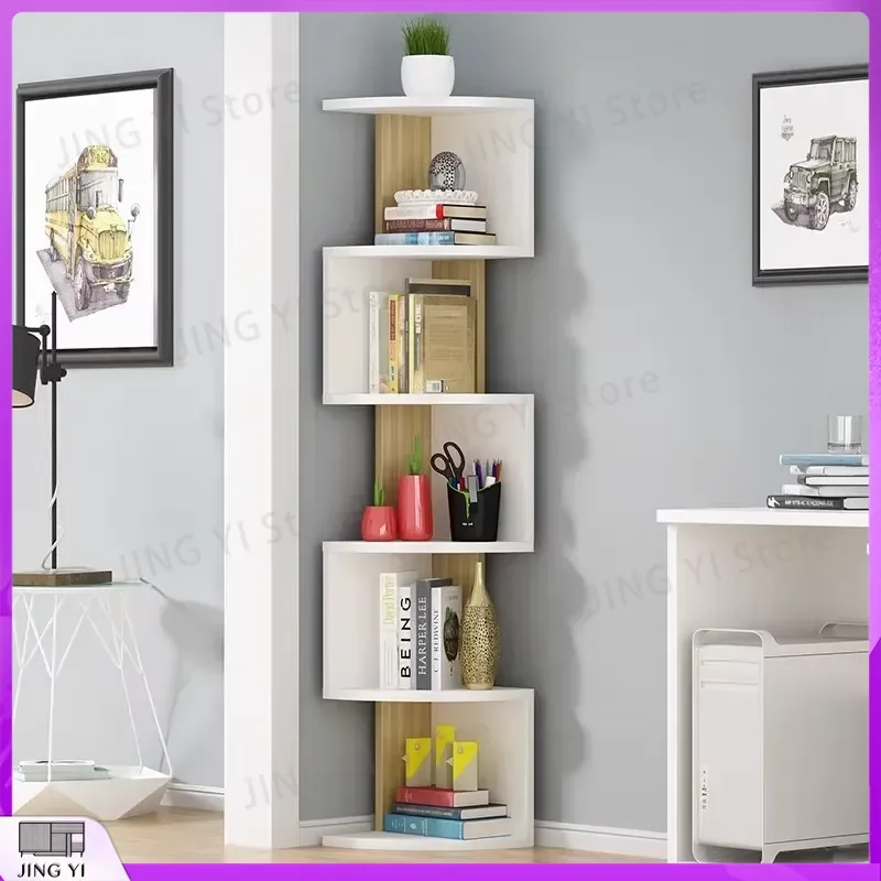 Floor to Ceiling Corner Bookcase Storage Cabinet with Adjustable Shelves Modern Multifunctional Bookshelf for Office Study