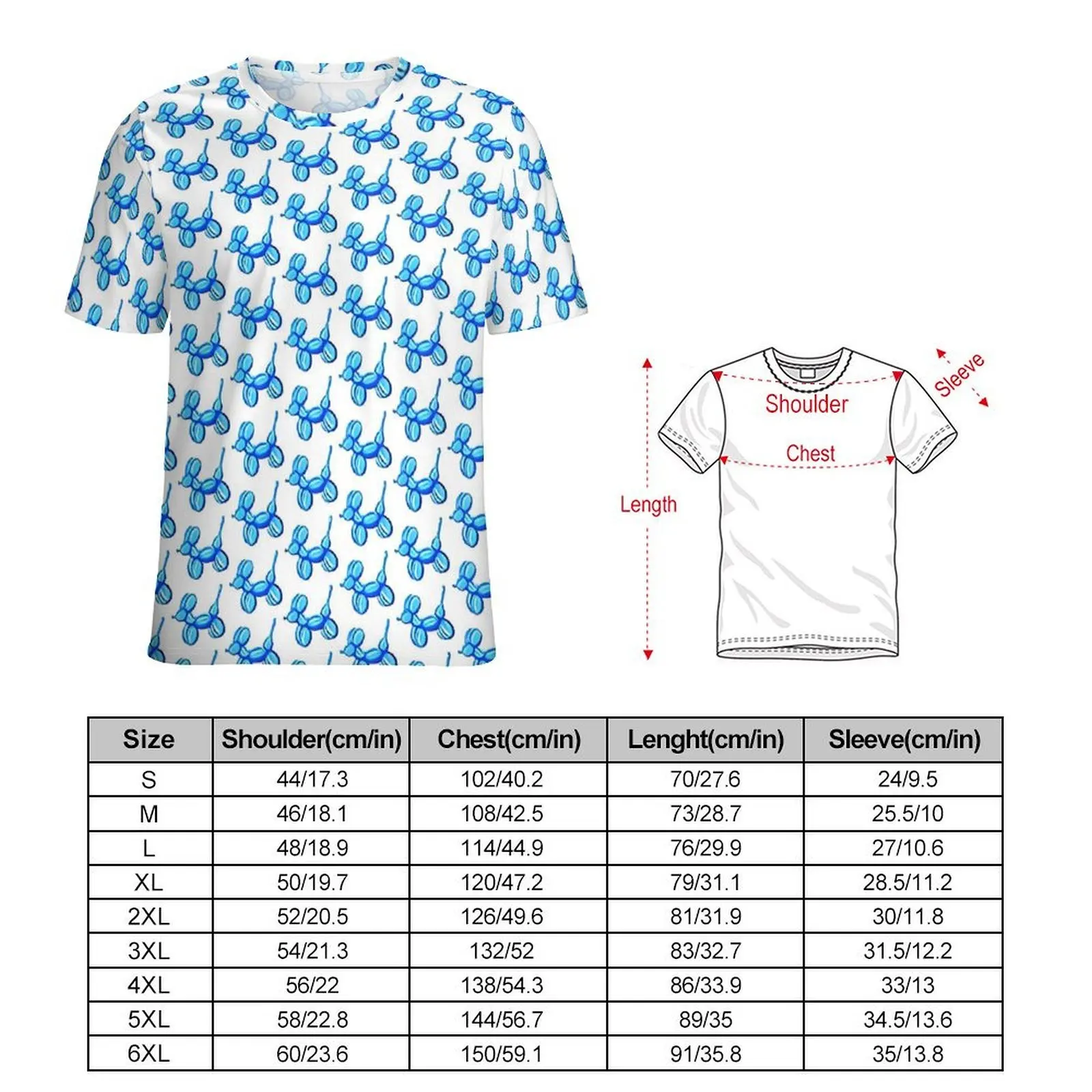 Plus Size T-Shirt Summer Balloon Dogs T Shirts Animal Blue Basic O Neck Tee Shirt Male Fashion Graphic Top Tees