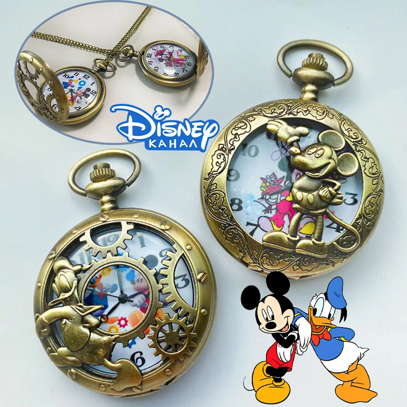 Montre de poche à Quartz Disney Mickey Mouse pour enfants, couverture rabattable pour Table suspendue, pendentif Vintage, bijoux populaires, cadeaux