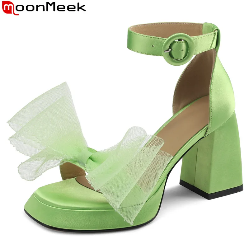 

MoonMeek 2023 New Sexy Ladies Butterfly Knot Sandals Woman Synthetic Party Summer Shoes Buckle Thick High Heels Platform Shoes