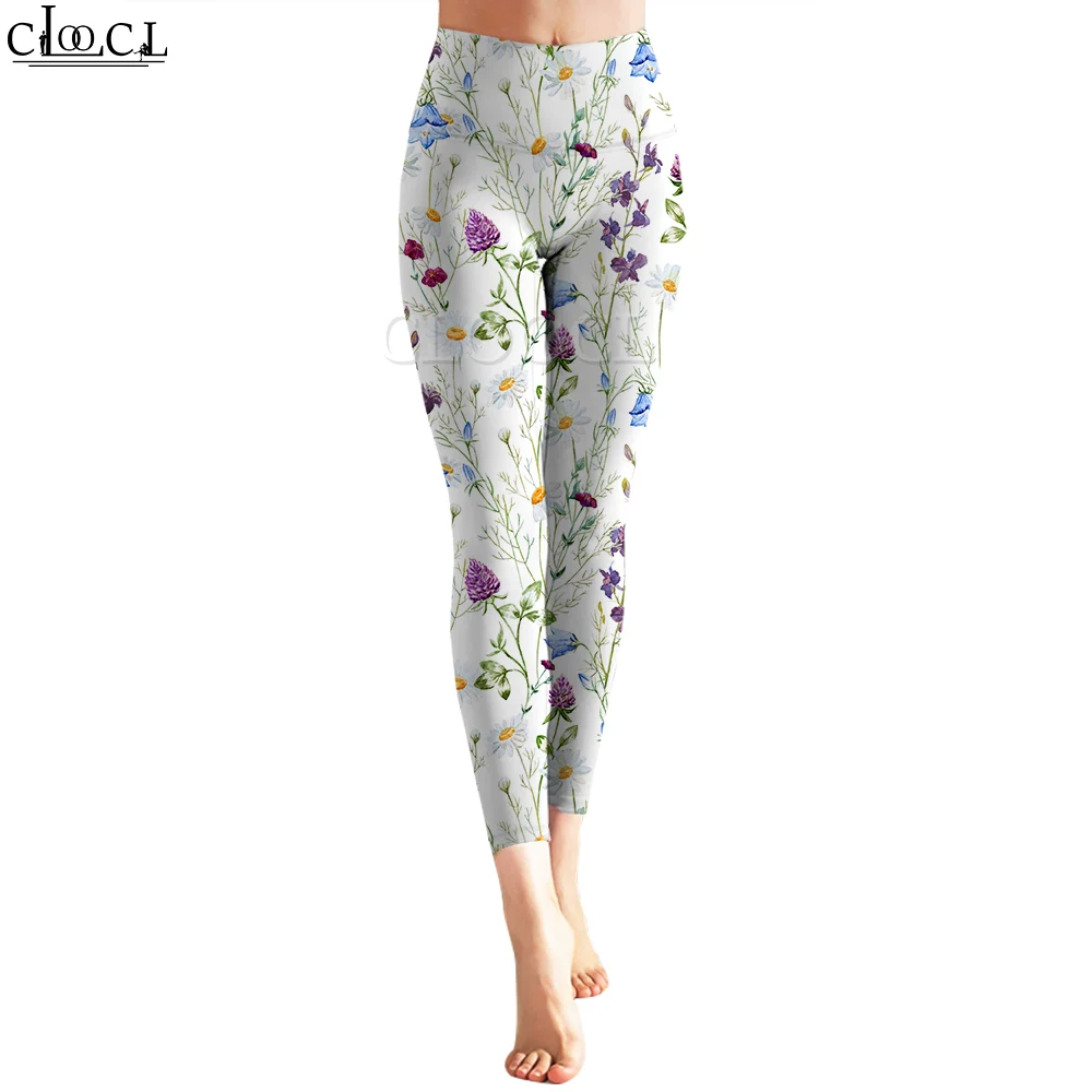 Cloocl mulheres legging roxo flores padrão 3d impresso calças de cintura alta estiramento esportes legging jogging fitness yoga calças