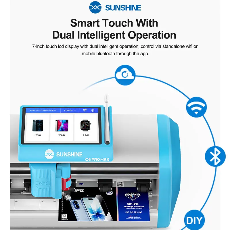 SUNSHINE C4 PRO/MAX Film Cutting Machine Code Scanning Recognition with Intellige Blade Pressure for Cutting Hard Film 7H and 9H