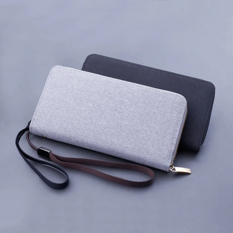 2022 New Canvas Wrist Wallet Men's Zippered Handbag Can Put Mobile Phone Simple Multi Card Wallet With Hand Rope Black Grey